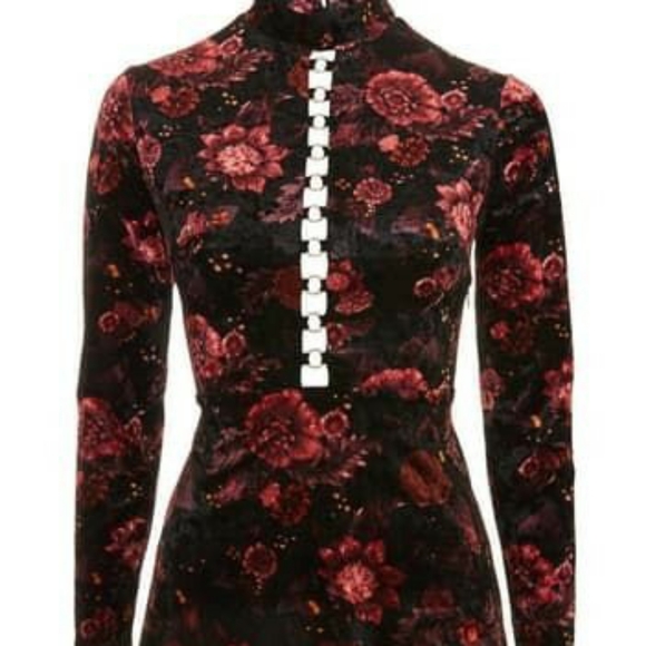 TOP shop Ring Lace Up Floral Velvet Skater Dress - Picture 1 of 10